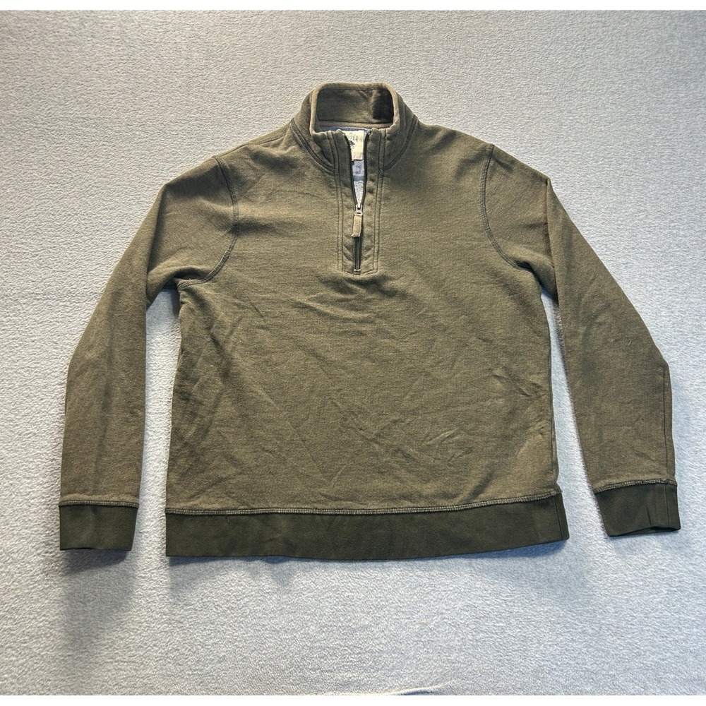 Copper & Oak Supply Quarter Zip Pullover Mens Medium Olive Green Long Sleeve Top